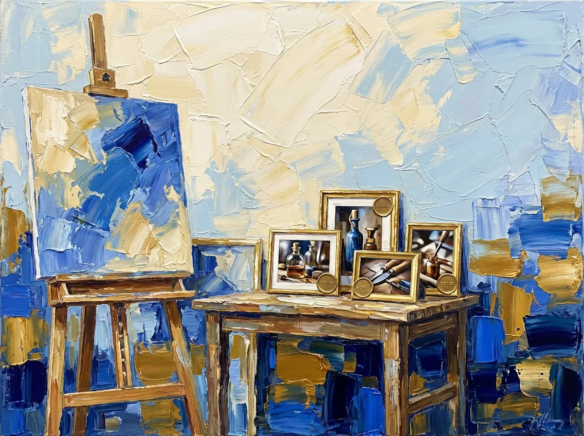 Impasto oil painting representing Studios & brands